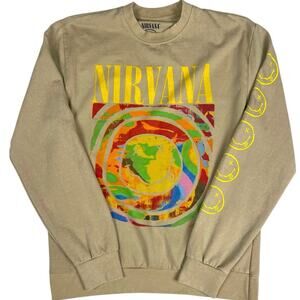 Unisex Nirvana Crewneck Sweatshirt M Beige - Tie-Dye Smiley - Kurt Cobain